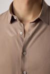 Slim Fit Dar Kesim Uzun Kol Dökümlü Viskon Şık Vizon Erkek Gömlek