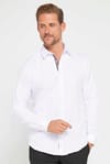 Slim Fit Uzun Kollu Oxford Doku Biyeli Erkek Beyaz Gömlek