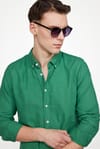 Slim Fit Uzun Kol Biyeli Yaka Düğmeli Keten Erkek Gömlek