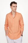 Slim Fit Uzun Kol Biyeli Yaka Düğmeli Keten Erkek Gömlek