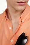 Slim Fit Uzun Kol Biyeli Yaka Düğmeli Keten Erkek Gömlek