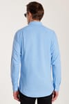 Erkek Slim Fit Dar Kesim %100 Pamuk Keten Doku Düğmeli Yaka Mavi Gömlek
