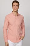 Slim Fit Uzun Kol Biyeli Yaka Düğmeli Keten Pudra Erkek Gömlek