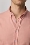 Slim Fit Uzun Kol Biyeli Yaka Düğmeli Keten Pudra Erkek Gömlek