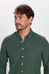 Slim Fit Düğmeli Yaka Biyeli Düz Yazlık Keten Efekt  Erkek Gömlek