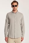 Erkek Slim Fit Dar Kesim %100 Pamuk Keten Doku Düğmeli Yaka Gri Gömlek