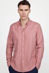Slim Fit Uzun Kol Biyeli Yaka Düğmeli Keten Erkek Gömlek