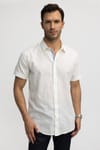 Slim Fit Kısa Kol Cepli Biyeli Flam Pamuk Gömlek