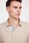 Slim Fit Kısa Kol Cepli Biyeli Flam Pamuk Gömlek