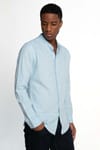 Slim Fit Dar Kalıp Uzun Kol Hakim Yaka Pamuklu Keten Efekt Gömlek