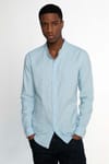Slim Fit Dar Kalıp Uzun Kol Hakim Yaka Pamuklu Keten Efekt Gömlek