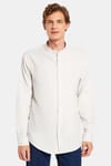Erkek Slim Fit Dar Kesim Uzun Kollu %100 Pamuk Keten Doku Hakim Yaka Gri Gömlek