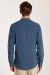 Erkek Slim Fit Dar Kesim Uzun Kollu %100 Pamuk Keten Doku Hakim Yaka Koyu Petrol Gömlek