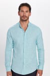 Slim Fit Dar Kalıp Uzun Kol Hakim Yaka Pamuklu Düz Keten Efekt Yazlık Erkek Gömlek