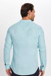 Slim Fit Dar Kalıp Uzun Kol Hakim Yaka Pamuklu Düz Keten Efekt Yazlık Erkek Gömlek