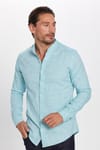 Slim Fit Dar Kalıp Uzun Kol Hakim Yaka Pamuklu Düz Keten Efekt Yazlık Erkek Gömlek