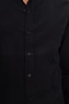 Erkek Slim Fit Dar Kesim Uzun Kollu %100 Pamuk Keten Doku Hakim Yaka Siyah Gömlek
