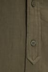 Erkek Slim Fit Dar Kesim Uzun Kollu %100 Pamuk Keten Doku Hakim Yaka Haki Gömlek
