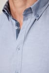 Slim Fit Kısa Kol Düğmeli Yaka Poplin Oxford Erkek Gri Gömlek