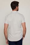 Slim Fit Kısa Kol Düğmeli Yaka Poplin Oxford Erkek Krem Gömlek