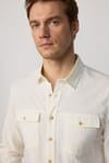 Slim Fit Uzun Kol Çift Cep Pamuk Keten Spor Yaka Beyaz Erkek Gömlek