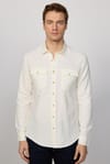 Slim Fit Uzun Kol Çift Cep Pamuk Keten Spor Yaka Beyaz Erkek Gömlek