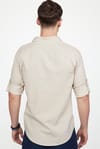 Slim Fit Uzun Kol Çift Cep Pamuk Keten Spor Yaka Erkek Gömlek