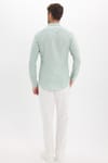 Erkek Slim Fit Dar Kesim %100 Pamuk Keten Doku Çift Cep Spor Yaka Yeşil Gömlek