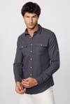 Slim Fit Uzun Kol Çift Cep Pamuk Keten Spor Yaka Füme Erkek Gömlek