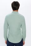 Erkek Slim Fit Dar Kesim Uzun Kollu %100 Pamuk Keten Doku Çift Cep Spor Yaka Yeşil Gömlek