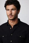 Slim Fit Uzun Kol Çift Cep Pamuk Keten Spor Yaka Siyah Erkek Gömlek