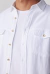 Slim Fit Uzun Kol Çift Cep Pamuk Keten Spor Yaka Beyaz Erkek Gömlek