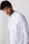 Slim Fit Uzun Kol Çift Cep Pamuk Keten Spor Yaka Beyaz Erkek Gömlek