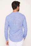 Slim Fit Hakim Yaka Pamuklu Keten Sax Mavi Erkek Gömlek