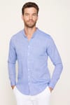 Slim Fit Hakim Yaka Pamuklu Keten Sax Mavi Erkek Gömlek