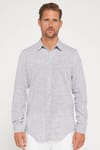 Erkek Slim Fit Dar Kesim Uzun Kollu %100 Pamuk Keten Doku Apoletli Lacivert Gömlek