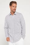 Erkek Slim Fit Dar Kesim Uzun Kollu %100 Pamuk Keten Doku Apoletli Lacivert Gömlek