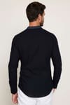 Slim Fit  Düz Hakim Yaka Kol Apoletli Ketenli Erkek Siyah Gömlek