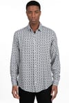 Slim Fit Dar Kesim Uzun Kol Baskılı Desen Viskon Tensel Spor Erkek Gömlek