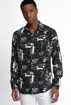 Slim Fit Dar Kesim Uzun Kol Baskılı Desen Viskon Tensel Spor Erkek Gömlek