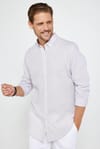 Slim Fit Uzun Kollu Keten Premium Seri Düğmeli Yaka Spor Kum Gömlek