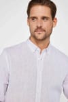 Slim Fit Uzun Kollu Keten Premium Seri Düğmeli Yaka Spor Kum Gömlek