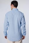 Slim Fit Uzun Kol Keten Premium Seri Düğmeli Yaka Spor Mavi Gömlek