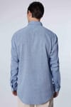 Slim Fit Uzun Kol Keten Premium Seri Düğmeli Yaka Spor Mavi Gömlek