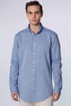 Slim Fit Uzun Kol Keten Premium Seri Düğmeli Yaka Spor Mavi Gömlek