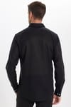 Erkek Slim Fit Dar Kesim Uzun Kollu Keten Premium Seri Düğmeli Yaka Spor Siyah Gömlek