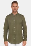 Erkek Slim Fit Dar Kesim Uzun Kollu Keten Premium Seri Düğmeli Yaka Spor Haki Gömlek