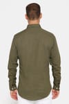 Erkek Slim Fit Dar Kesim Uzun Kollu Keten Premium Seri Düğmeli Yaka Spor Haki Gömlek