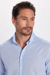Erkek Slim Fit Dar Kesim Uzun Kollu Keten Premium Seri Düğmeli Yaka Spor Mavi Gömlek