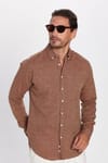 Slim Fit Dar Kesim Keten Efekt Premium Seri Düğmeli Yaka Düz Erkek Gömlek